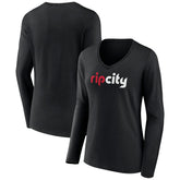 Portland Trail Blazers Women's Alternate Logo V-Neck Long Sleeve T-Shirt - Black discount