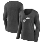 Utah Jazz Women's Alternate Logo V-Neck Long Sleeve T-Shirt - Charcoal sale