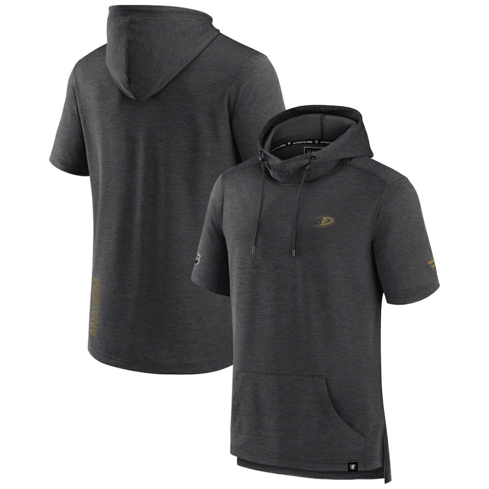 Anaheim Ducks Fanatics Authentic Pro Short Sleeve Pullover Hoodie - Heather Charcoal Hoodies