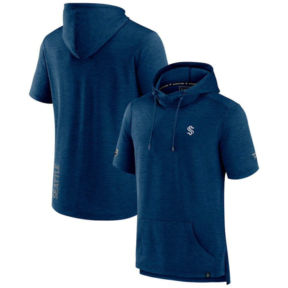 Seattle Kraken Fanatics Authentic Pro Short Sleeve Pullover Hoodie - Heather Navy Hoodies