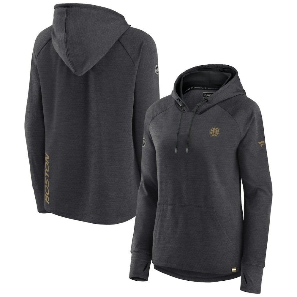 Boston Bruins Fanatics Women's Authentic Pro Pullover Hoodie - Heather Charcoal Hoodies