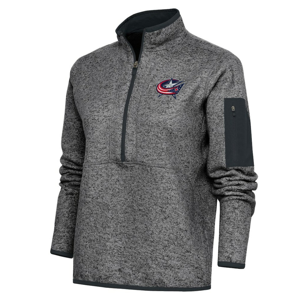 Columbus Blue Jackets Antigua Women's Team Logo Fortune Quarter-Zip Jacket - Heather Charcoal Jackets