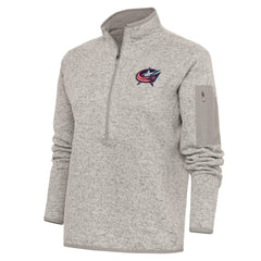 Columbus Blue Jackets Antigua Women's Team Logo Fortune Quarter-Zip Jacket - Oatmeal Jackets