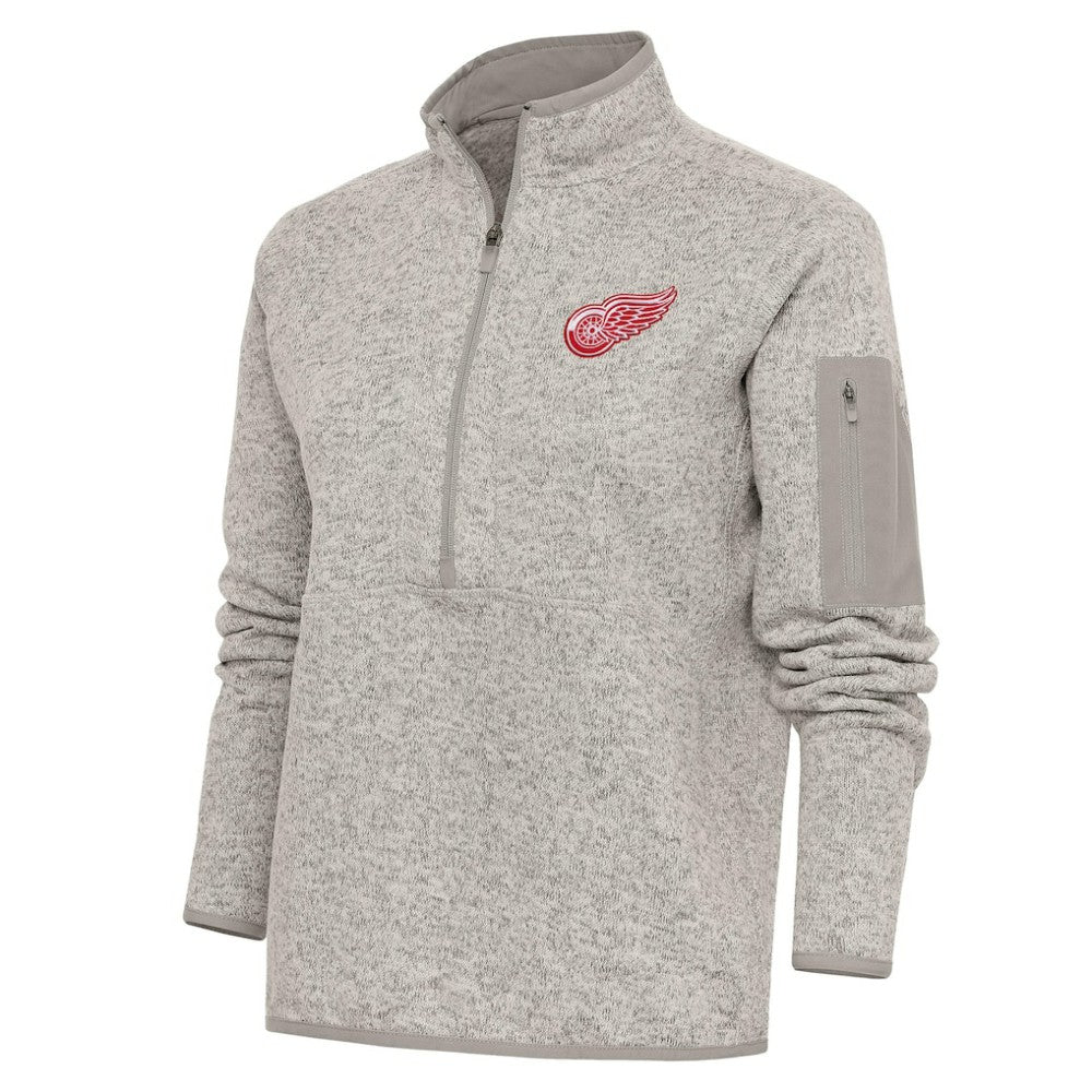 Detroit Red Wings Antigua Women's Team Logo Fortune Quarter-Zip Jacket - Oatmeal Jackets