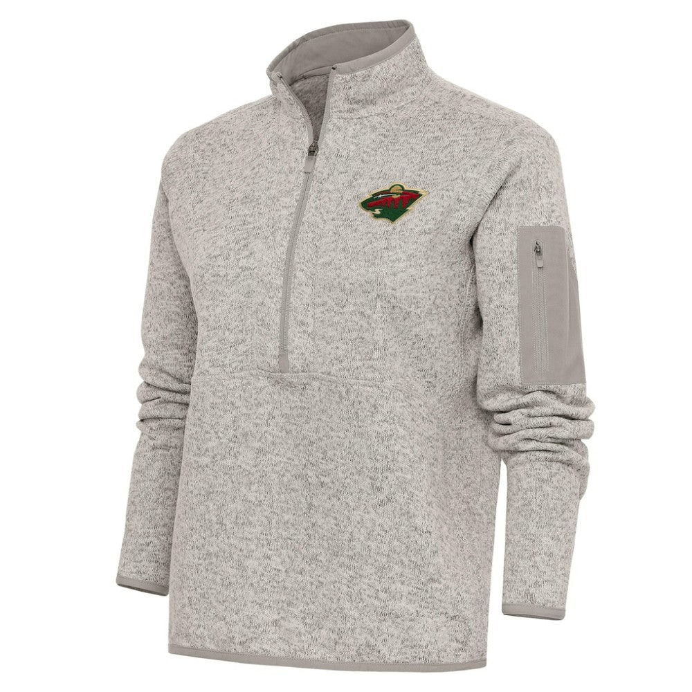 Minnesota Wild Antigua Women's Team Logo Fortune Quarter-Zip Jacket - Oatmeal Jackets