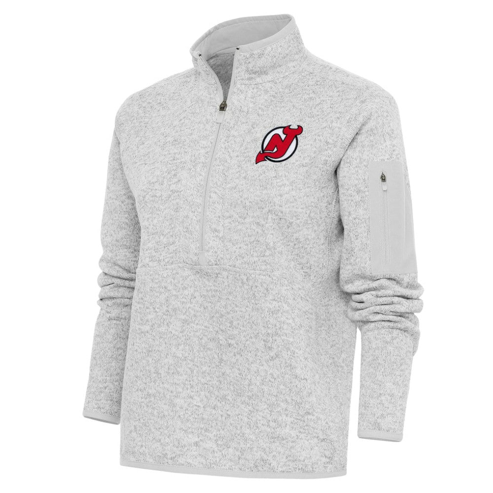 New Jersey Devils Antigua Women's Team Logo Fortune Quarter-Zip Jacket - Heather Gray Jerseys