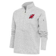 New Jersey Devils Antigua Women's Team Logo Fortune Quarter-Zip Jacket - Heather Gray Jerseys