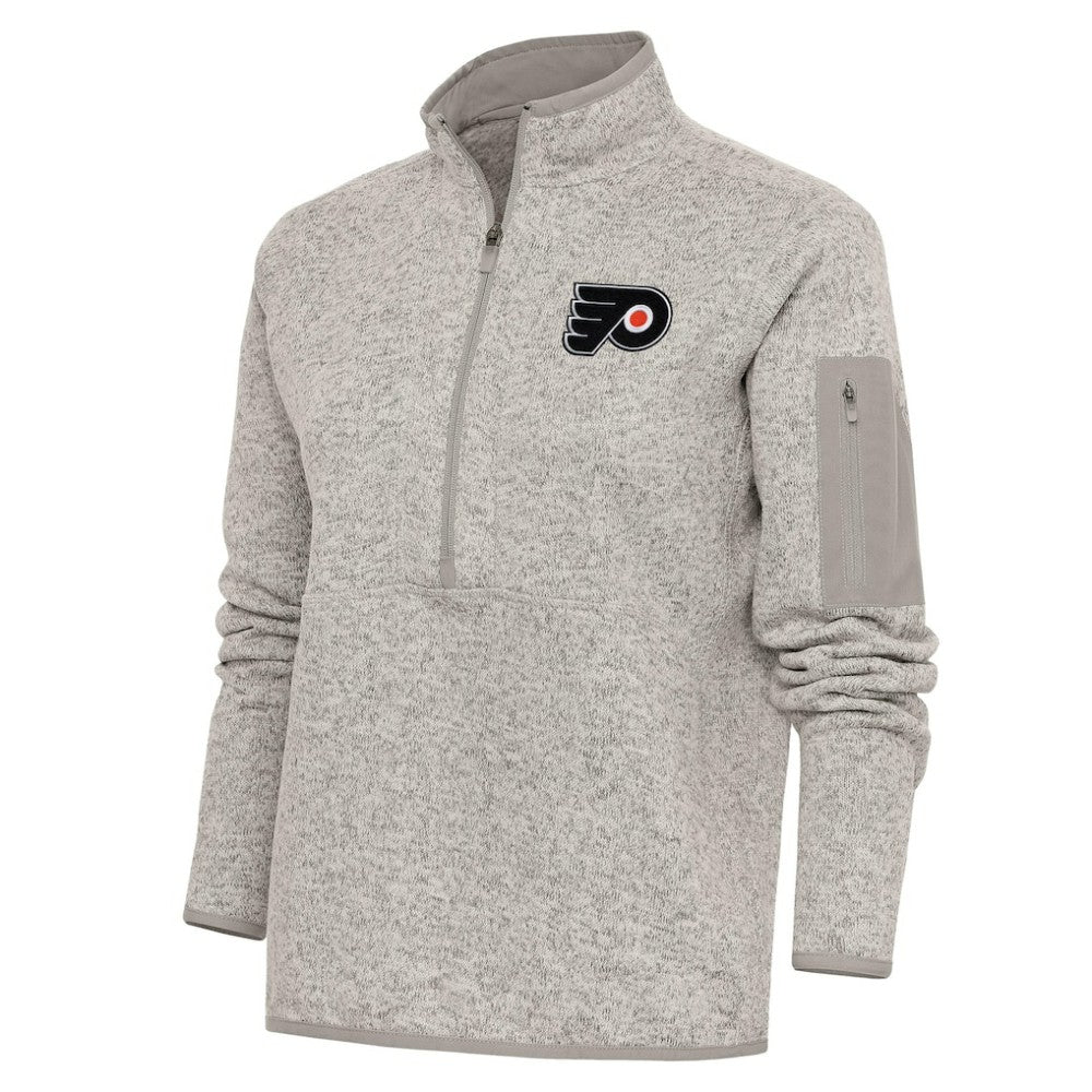 Philadelphia Flyers Antigua Women's Team Logo Fortune Quarter-Zip Jacket - Oatmeal Jackets