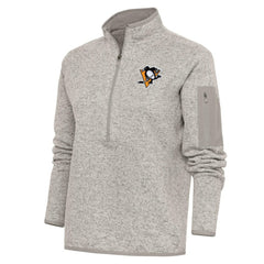 Pittsburgh Penguins Antigua Women's Team Logo Fortune Quarter-Zip Jacket - Oatmeal Jackets