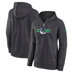 Vancouver Canucks Fanatics Women's Authentic Pro Core Secondary Fleece Pullover Hoodie - Heather Charcoal Hoodies
