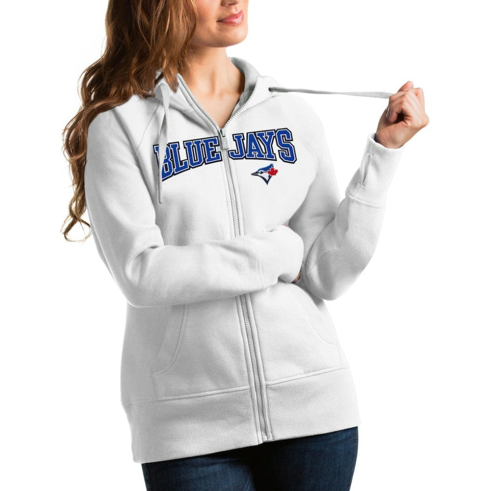 Toronto Blue Jays Antigua Women's Team Logo Victory Full-Zip Hoodie White