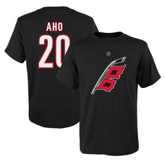 Sebastian Aho Carolina Hurricanes Youth Player Name & Number T-Shirt - Black T-shirts