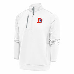 Denver Broncos Antigua Team Logo Throwback Generation Quarter-Zip Pullover Top - White on sale