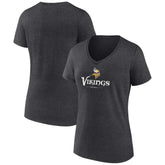 Minnesota Vikings Women's Logo Team Lockup V-Neck T-Shirt - Charcoal on sale