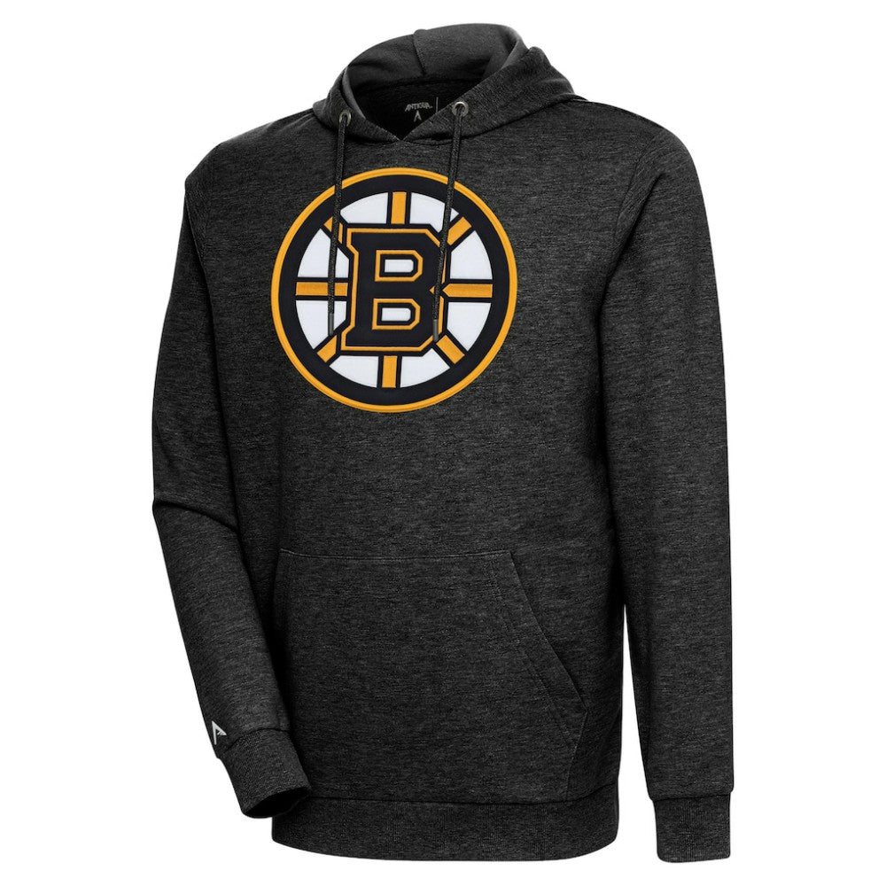 Boston Bruins Antigua Logo Action Chenille Pullover Hoodie - Heather Black Hoodies