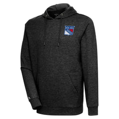 New York Rangers Antigua Action Chenille Pullover Hoodie - Heather Black Hoodies