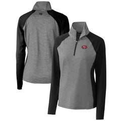 San Francisco 49ers Cutter & Buck Women's Throwback Logo Forge Tonal Stripe Stretch Half-Zip Pullover Top - Black sale