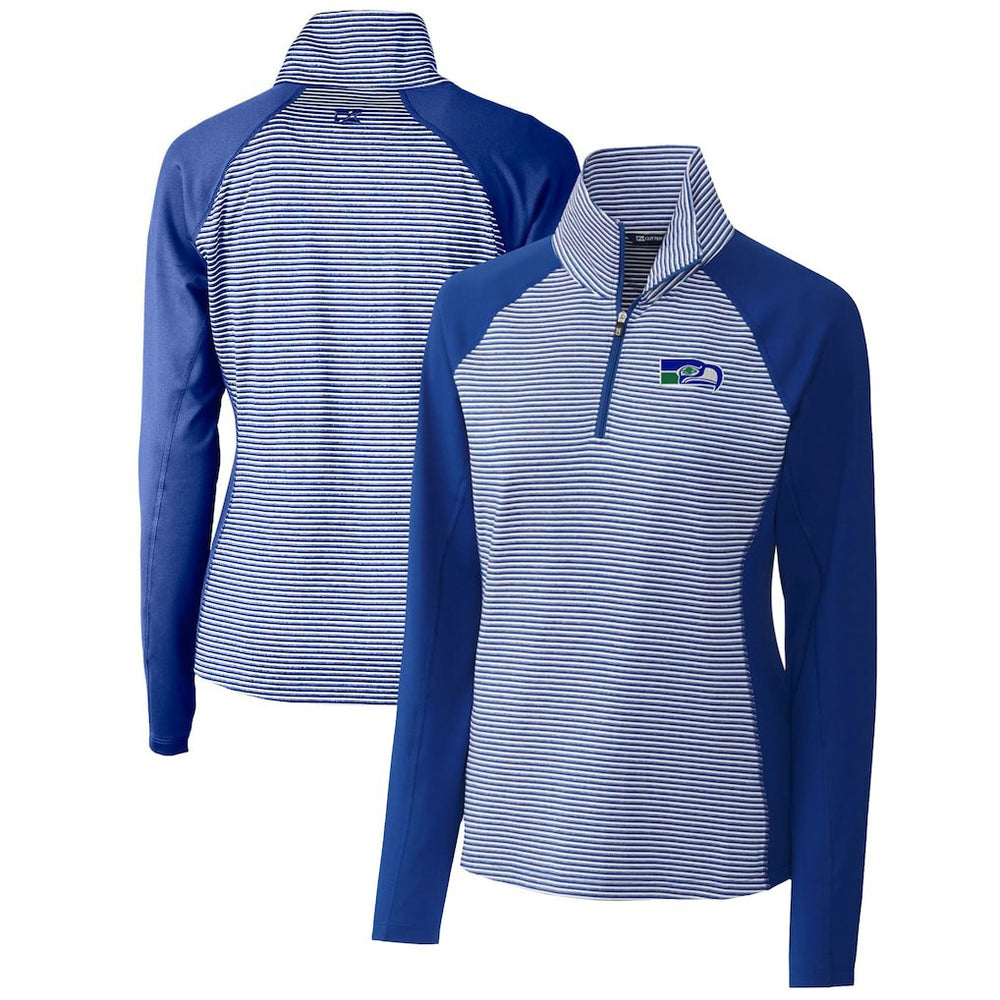 Seattle Seahawks Cutter & Buck Women's Throwback Logo Forge Tonal Stripe Stretch Half-Zip Pullover Top - Royal for sale