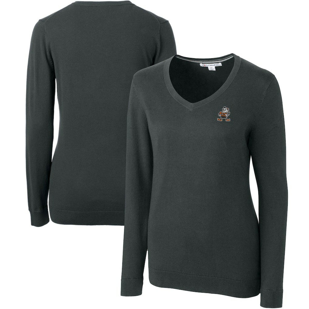 Cleveland Browns Cutter & Buck Women's Throwback Logo Lakemont Tri-Blend V-Neck Sweater - Heather Charcoal outlet