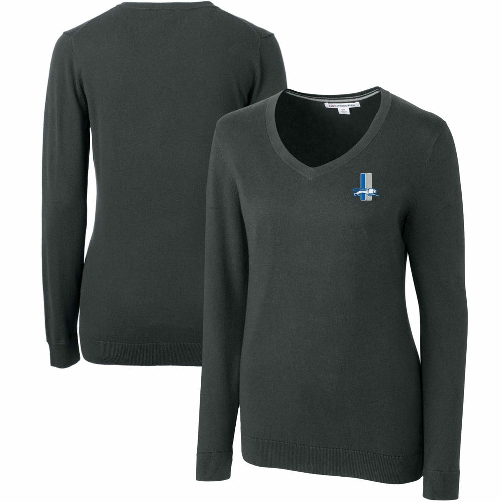 Detroit Lions Cutter & Buck Women's Throwback Logo Lakemont Tri-Blend V-Neck Sweater - Heather Charcoal sale