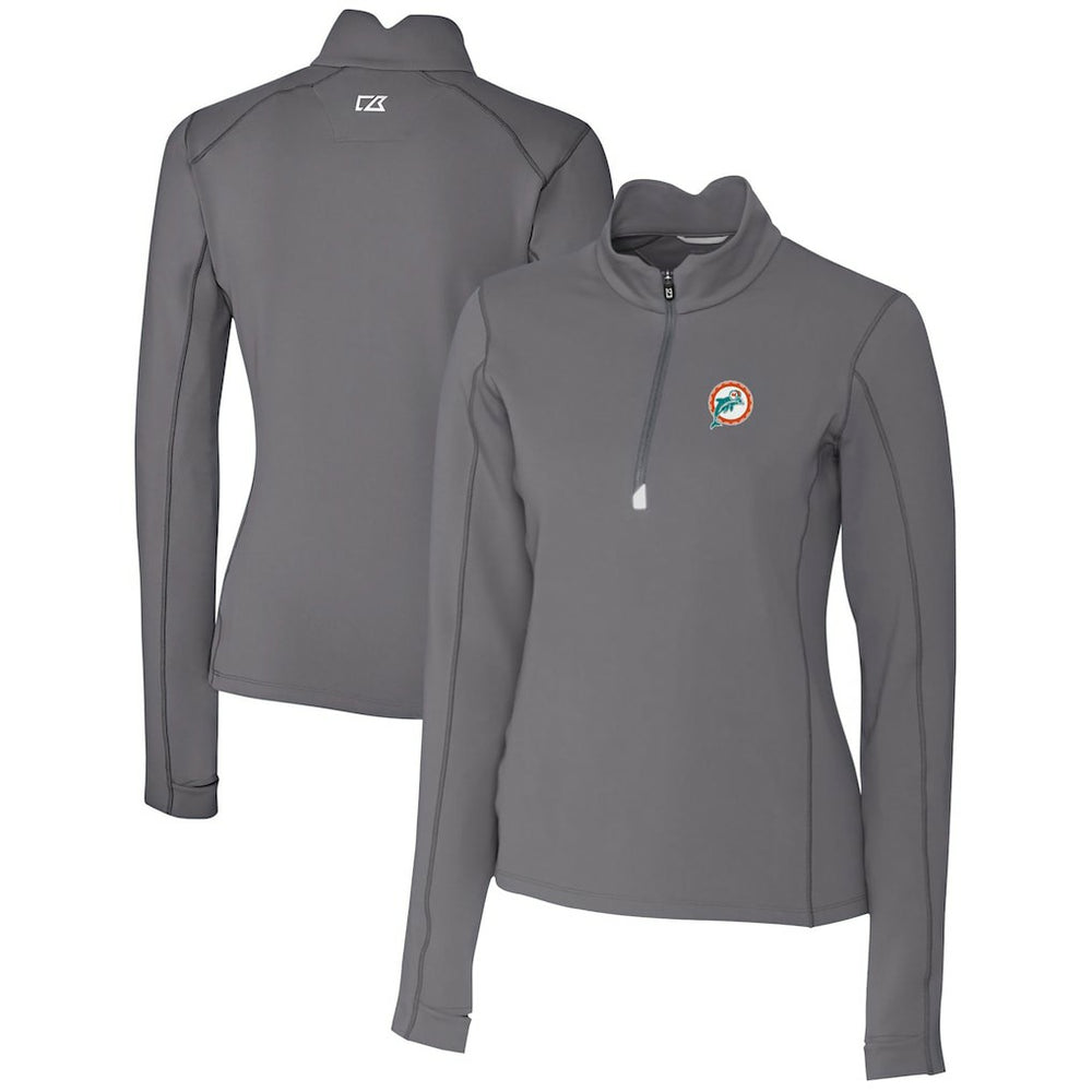 Miami Dolphins Cutter & Buck Women's Throwback Logo Traverse Stretch Quarter-Zip Pullover Top - Steel for sale