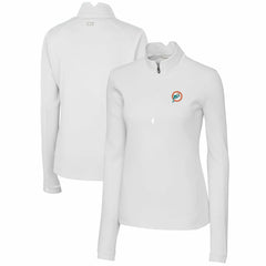 Miami Dolphins Cutter & Buck Women's Throwback Logo Traverse Stretch Quarter-Zip Pullover Top - White for sale