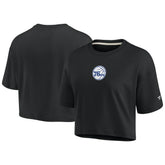 Philadelphia 76ers Women's Elements Super Soft Boxy Cropped T-Shirt - Black on sale