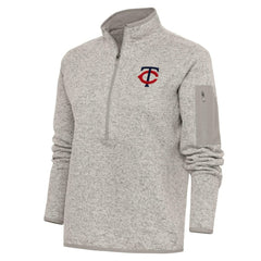 Minnesota Twins Antigua Women's Logo Fortune Quarter-Zip Pullover Jacket Oatmeal