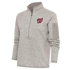 Washington Nationals Antigua Women's Logo Fortune Quarter-Zip Pullover Jacket Oatmeal