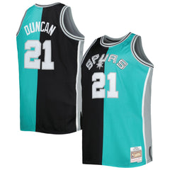 Tim Duncan San Antonio Spurs Big & Tall Hardwood Classics 1998/99 Split Swingman Jersey - Black/Teal online