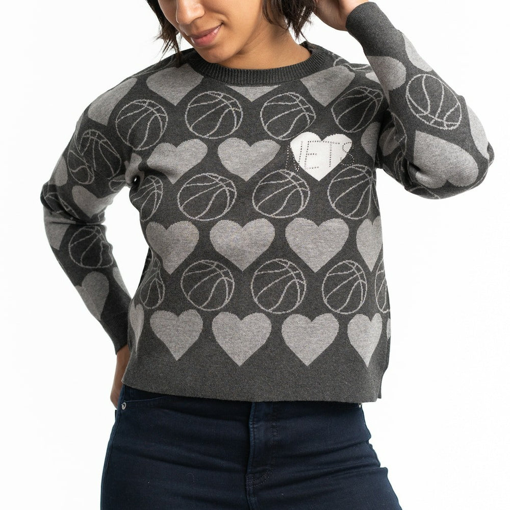 Brooklyn Nets Lusso Women's Basketball Love Swarovski Crystal Intarsia Pullover Sweater - Charcoal on sale