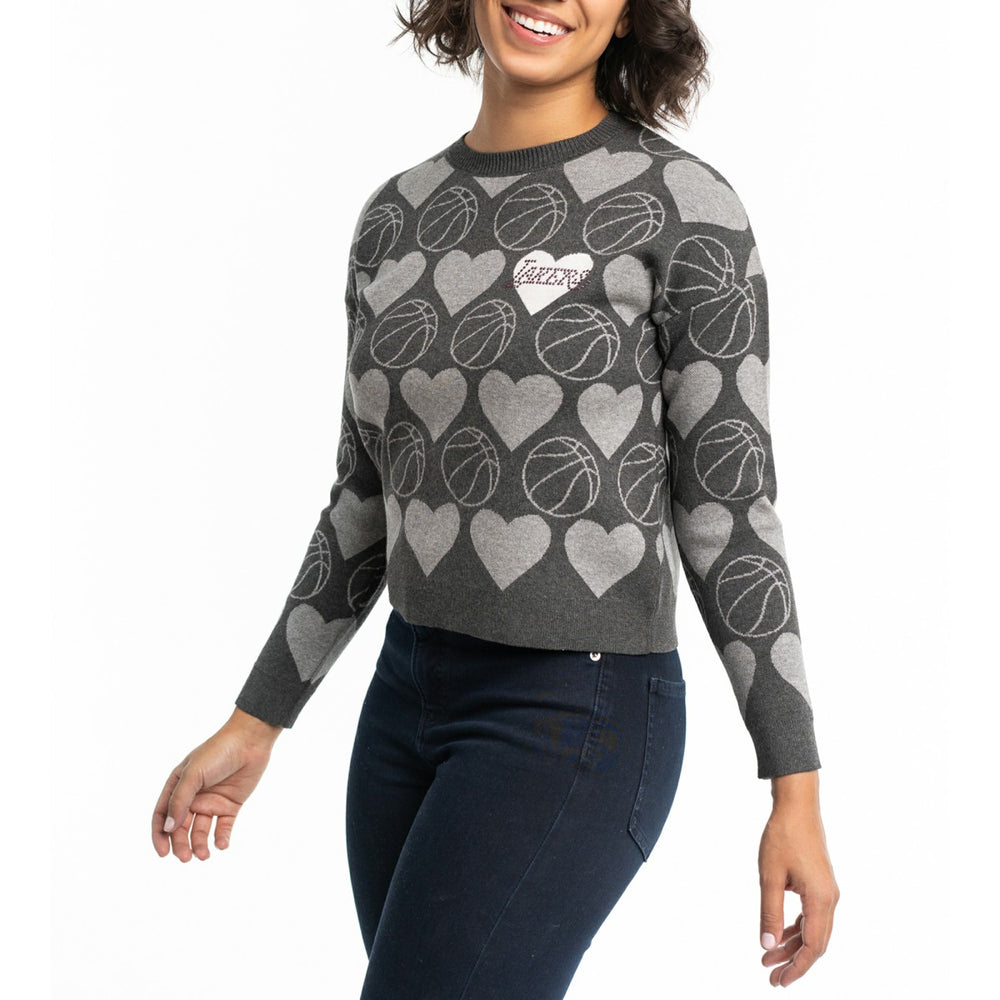 Los Angeles Lakers Lusso Women's Basketball Love Swarovski Crystal Intarsia Pullover Sweater - Charcoal discount
