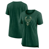 Milwaukee Bucks Women's Distressed Logo Tri-Blend T-Shirt - Heather Hunter Green outlet
