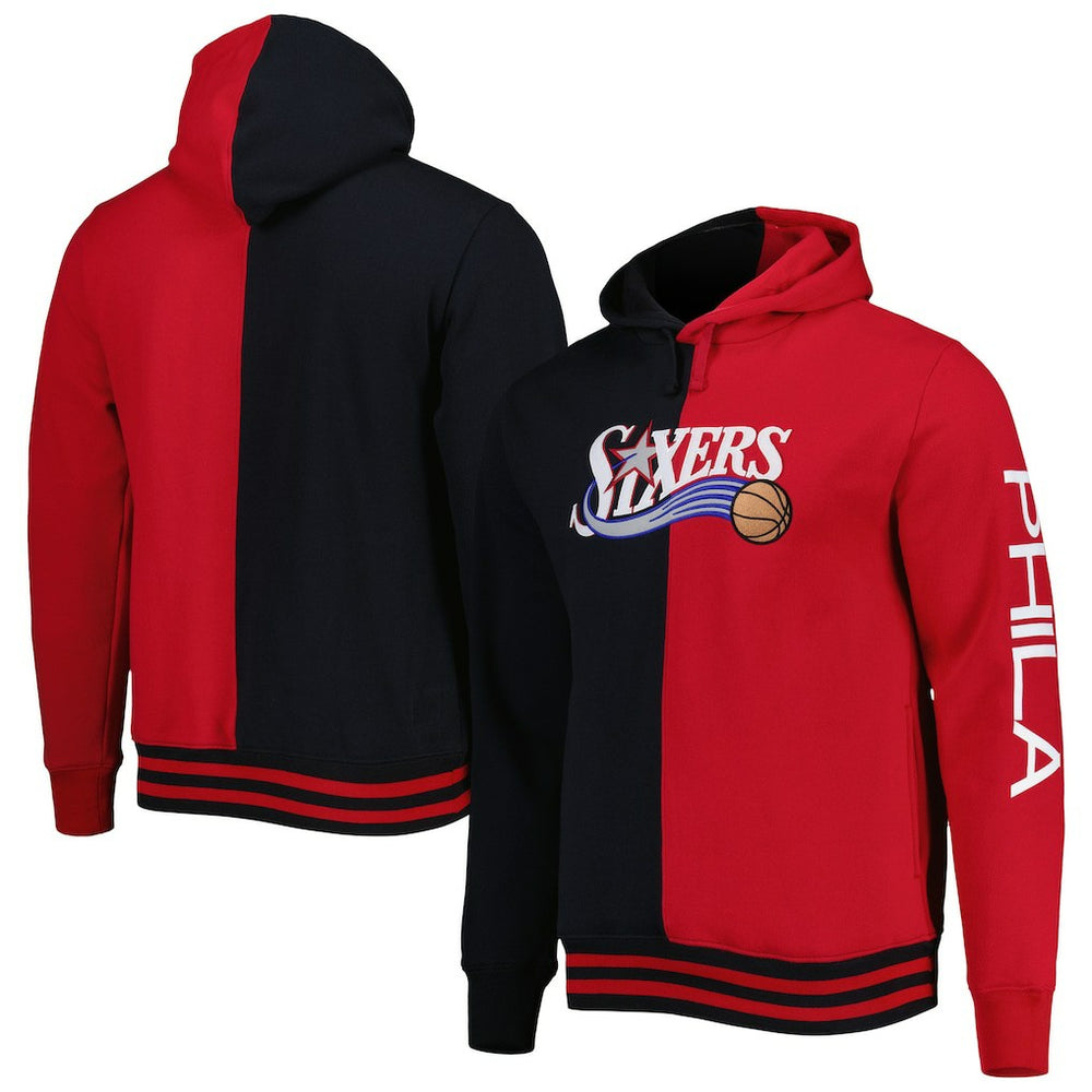 Philadelphia 76ers Big & Tall Hardwood Classics Split Pullover Hoodie - Black/Red discount
