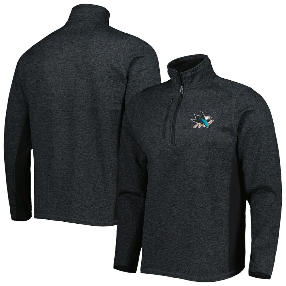San Jose Sharks Antigua Course Quarter-Zip Jacket - Heathered Black Jackets