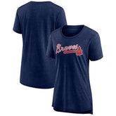 Atlanta Braves Women's Official Wordmark Tri-Blend T-Shirt Heather Navy