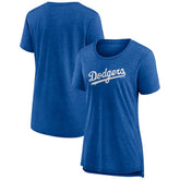 Los Angeles Dodgers Women's Official Wordmark Tri-Blend T-Shirt Heather Royal