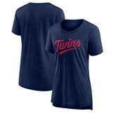 Minnesota Twins Women's Official Wordmark Tri-Blend T-Shirt Heather Navy