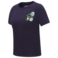 Milwaukee Brewers Pro Standard Women's Roses Fitted T-Shirt Navy
