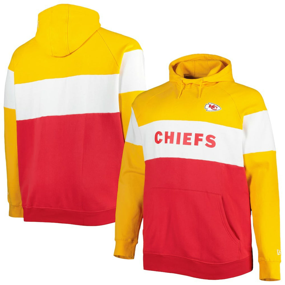 Kansas City Chiefs New Era Big & Tall Current Colorblock Raglan Fleece Pullover Hoodie - Red/Gold discount