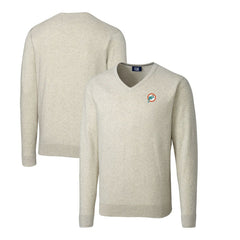 Miami Dolphins Cutter & Buck Throwback Logo Lakemont Tri-Blend Big & Tall V-Neck Pullover Sweater - Oatmeal on sale