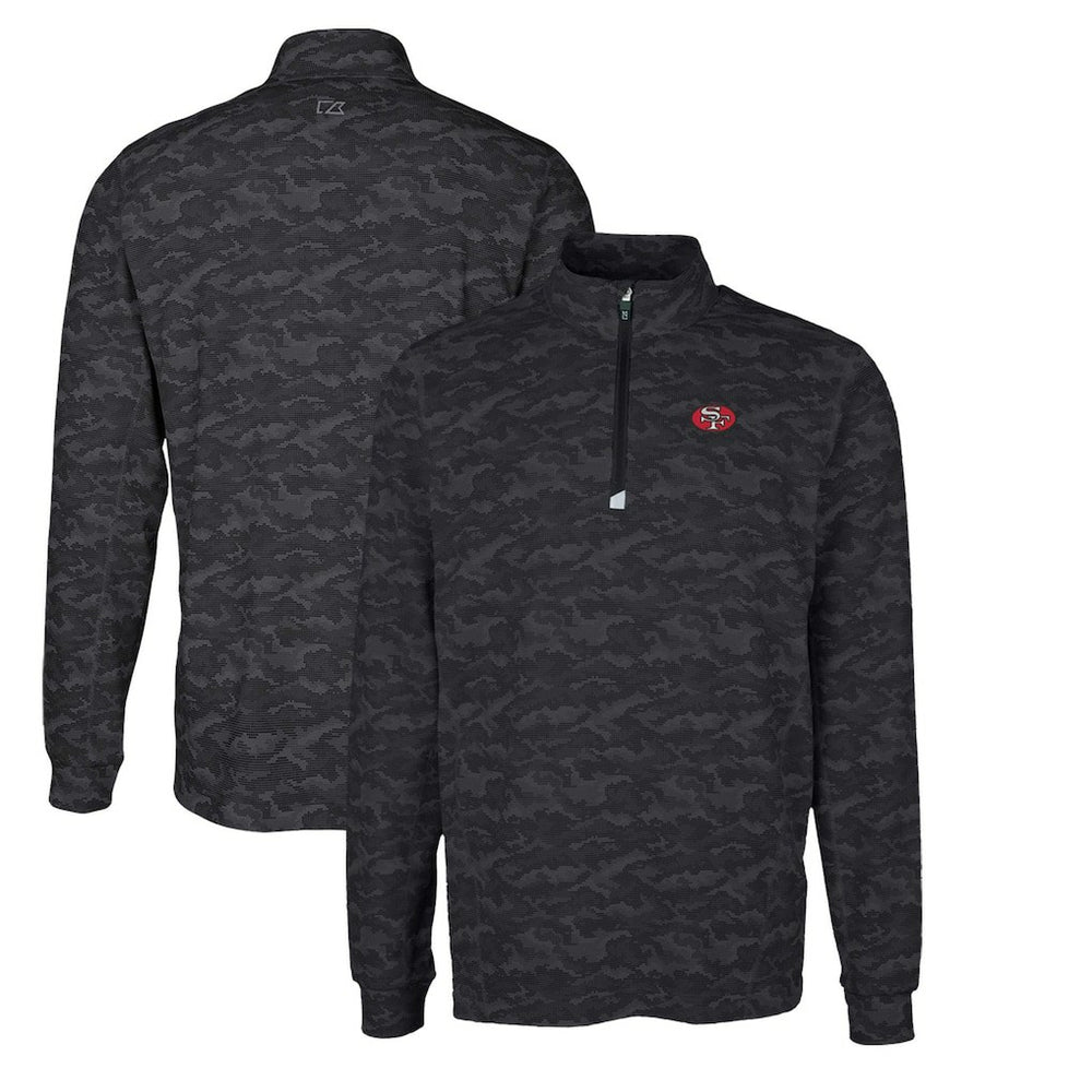 San Francisco 49ers Cutter & Buck Throwback Logo Big & Tall Traverse Camo Print Stretch Quarter-Zip Pullover Top - Black for sale