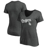 Los Angeles Dodgers Women's Team Lockup V-Neck T-Shirt Charcoal