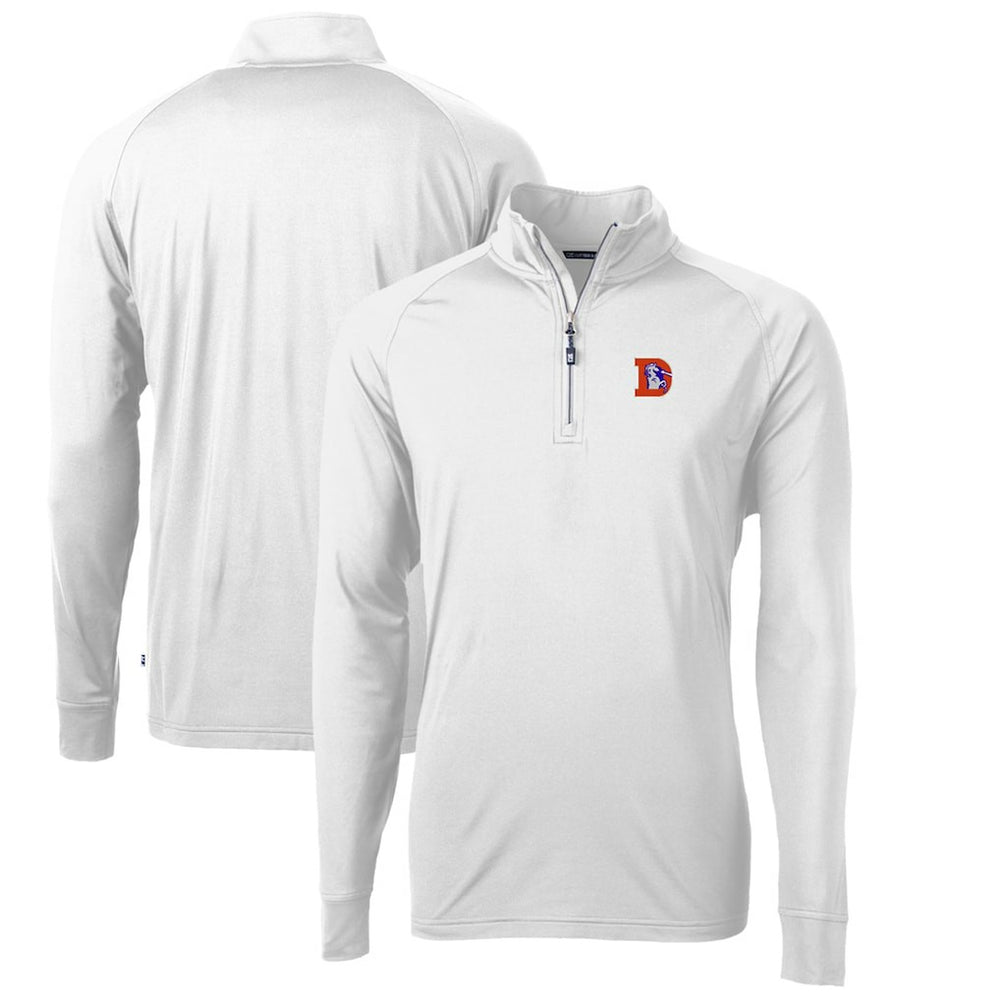 Denver Broncos Cutter & Buck Adapt Eco Knit Stretch Recycled Quarter-Zip Throwback Pullover Top - White on sale
