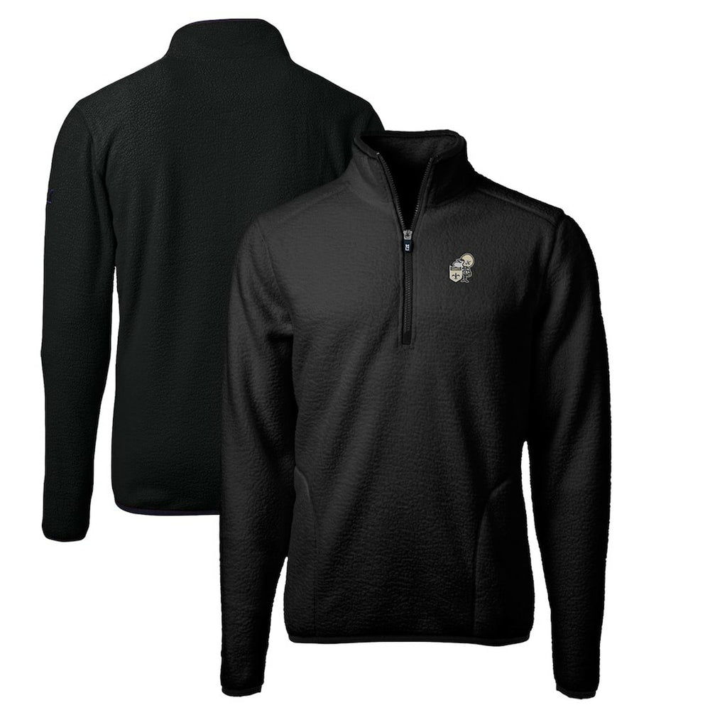 New Orleans Saints Cutter & Buck Throwback Eco Sherpa Fleece Quarter-Zip Pullover Jacket - Black outlet