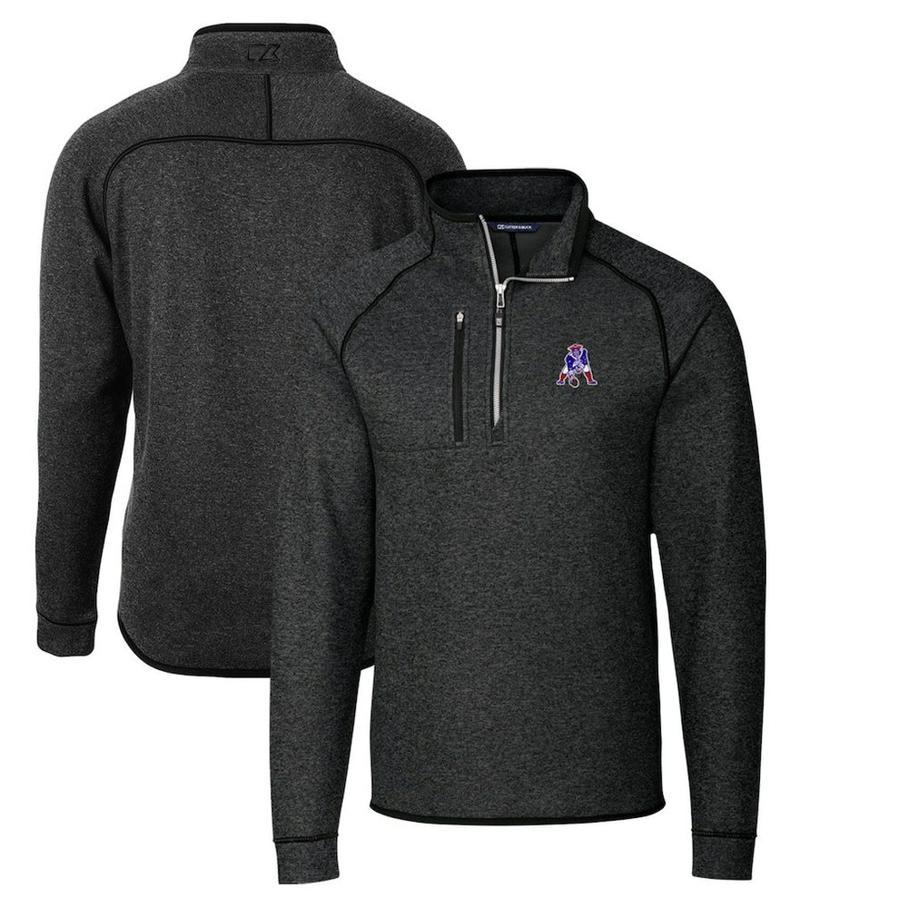 New England Patriots Cutter & Buck Throwback Logo Mainsail Sweater-Knit Half-Zip Pullover Jacket - Heather Charcoal for sale
