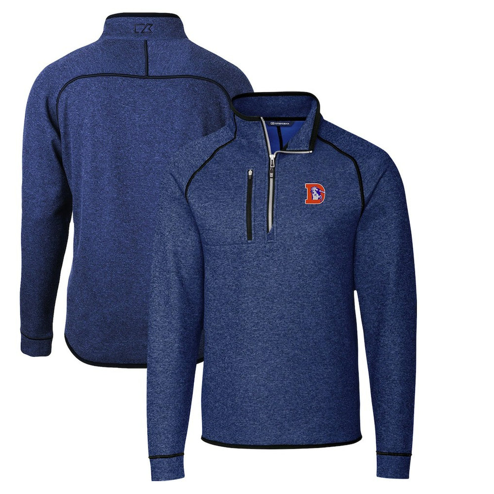 Denver Broncos Cutter & Buck Throwback Logo Mainsail Sweater-Knit Half-Zip Pullover Jacket - Heather Royal for sale
