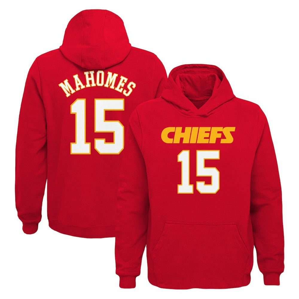 Patrick Mahomes Kansas City Chiefs Youth Mainliner Player Name & Number Pullover Hoodie - Red for sale