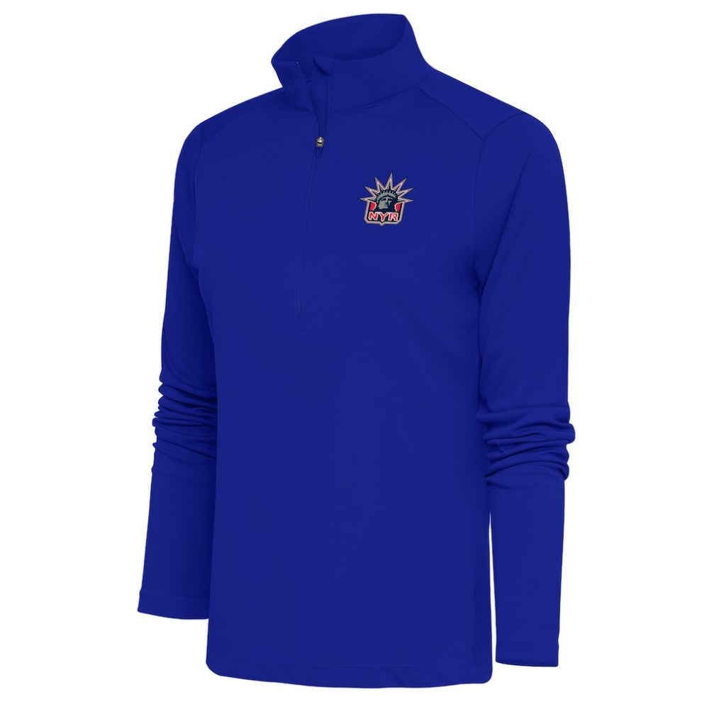 New York Rangers Antigua Women's Special Edition 2.0 Tribute Quarter-Zip Pullover Top - Royal Pullover