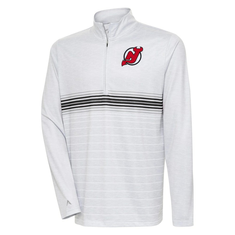 New Jersey Devils Antigua Bullseye Quarter-Zip Pullover Top - Heather Gray/Black Jerseys